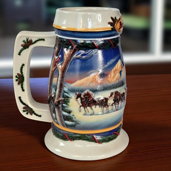 BUDWEISER 2000 Holiday STEIN Beer MUG "Holiday in the Mountains" in Box COA - Picture 4 of 13